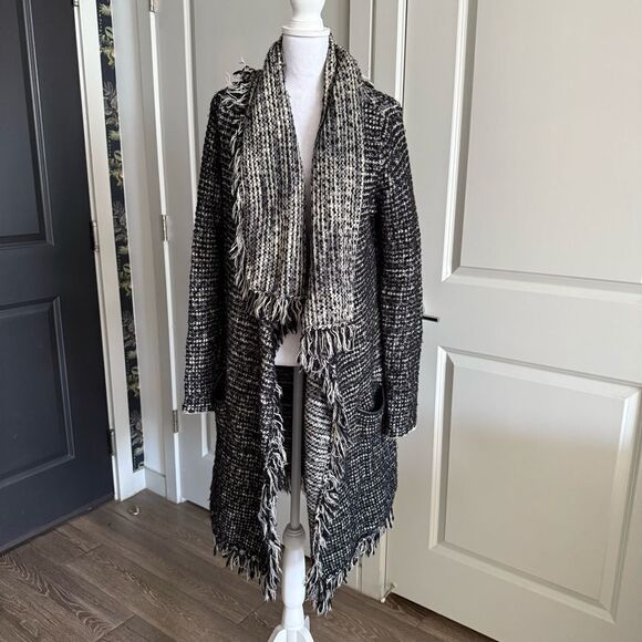 Vince Black Neutral Wool Tweed Open Draped Cardigan Duster Size S - Picture 7 of 8